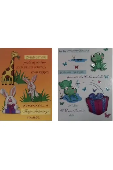 Karnet B6 Imieniny dzieci�ce z doklejk� i brokatem mix 2 wzor�w