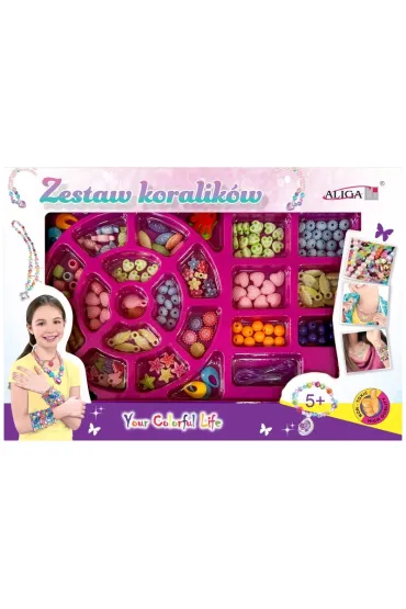 Zestaw koralik�w plastikowych i kszta�t�w + 2 �y�ki 120 cm PJ-1978 Aliga