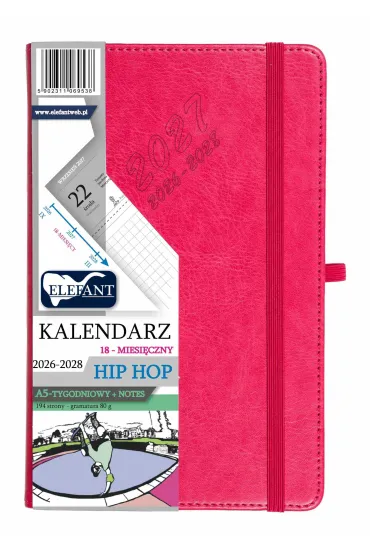 Kalendarz Hip hop 2026/27/28 A5 tyg. karmazyn