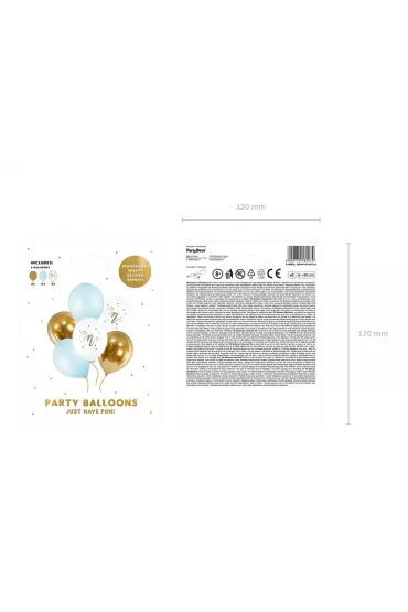 PartyDeco Balony urodzinowe Pastel Light Blue bia�y z�oty niebieski 30cm