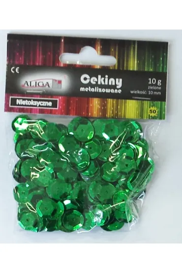 Aliga Cekiny metalizowane 10 mm zielone 10 gram w opakowaniu MT-6589