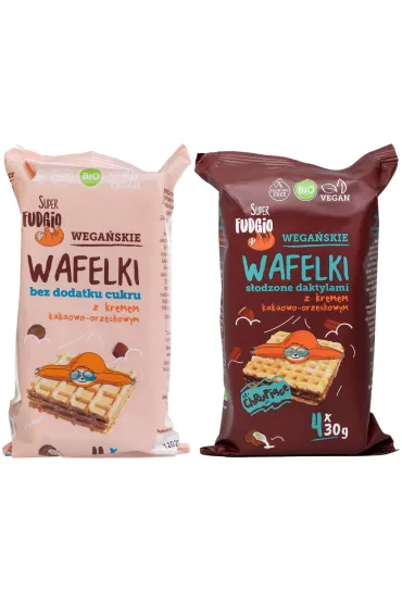 Super Fudgio Zestaw Wafelki z kremem: kakaowo-orzechowe, s�odzone daktylem 2 x 120 g Bio
