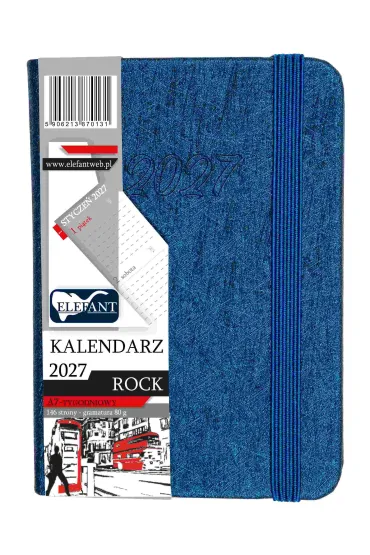 Kalendarz Rock 2027 A7 tygodniowy granatowy