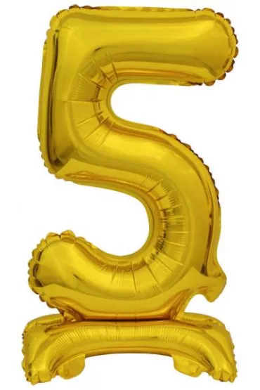 Amscan Balon foliowy mini cyfra 5 ze stopk� z�ota 22x40cm