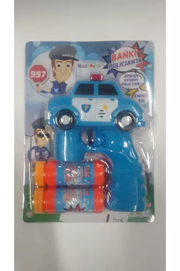 Aparat / pistolet do baniek mydlanych dwa wzory Stra� Policja, ba�ki mydlane na blistrze NORIMPEX mix cena za 1szt