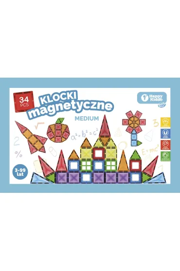 Klocki magnetyczne 34el 19x11x4 Happy Kiddo SMILY PLAY SP85384