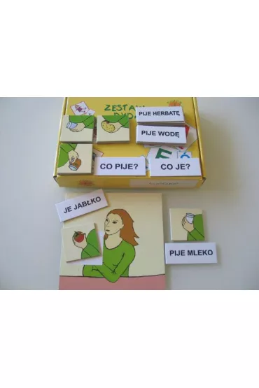 Zestaw dydaktyczny. Co je? Co pije?
