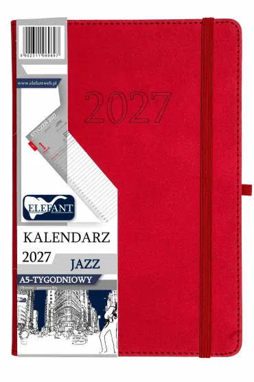 Kalendarz Jazz 2027 A5 tygodniowy czerwony