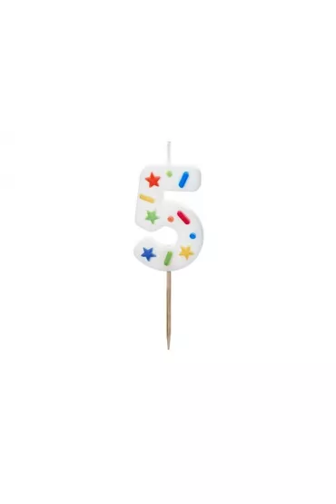 PartyDeco �wieczka urodzinowa 5 bia�a konfetti 5.5cm