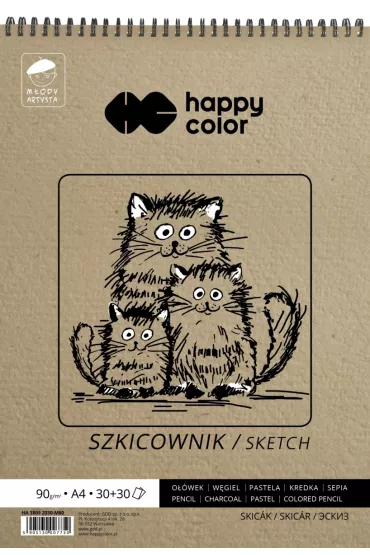 Happy Color Szkicownik na spirali M�ody Artysta, bia�y/ochra, A4, 80/90g, 60 arkuszy 60 kartek