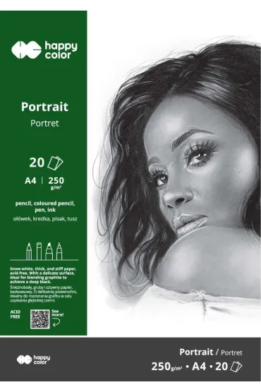 Blok Portret, Art., A4/20 ark, 250g, Happy Color
