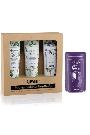 Anwen Zestaw 3 od�ywek do w�os�w o niskiej porowato�ci + Shake Your Hair Nutrikosmetyk suplement diety 3 x 100 ml + 360 g