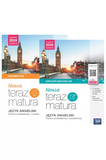 Pakiet NOWA Teraz matura. J�zyk angielski. Vademecum, Arkusze maturalne. Poziom podstawowy i rozszerzony. Do matury 2024