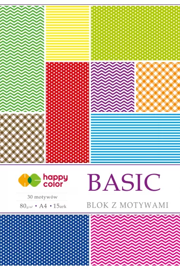 Happy Color Blok z motywami BASIC, A4, 80g, 15 arkuszy, 30 motyw�w 15 kartek