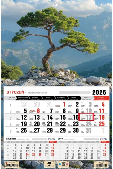Kalendarz 2026 tr�jdzielny jednodzielny Bonsai KTJ1  V45