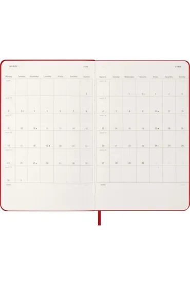 Kalendarz 2026 12M Moleskine L twarda oprawa dzienny Scarlet Red 13x21cm
