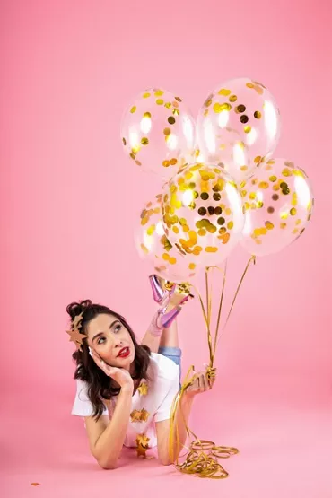 PartyDeco Balony transparentne z konfetti z�ote k�ka 30cm