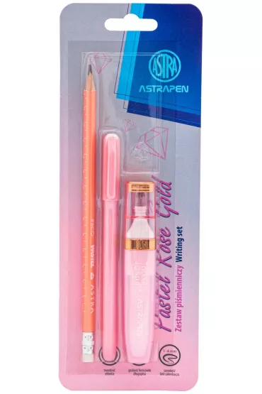 Zestaw pi�mienniczy pastelowy Astrapen Rose Gold 3 el. - d�ugopis �elowy + zakre�lacz + o��wek