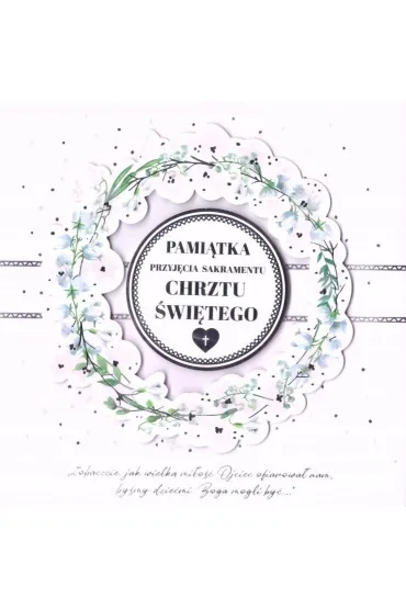 Kukartka Ksi��eczka kwadrat Chrzest, wianek z bia�ych kwiat�w PMB Q-0003