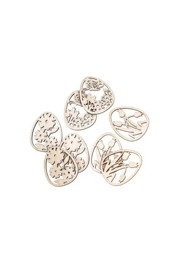 dpCraft Drewniane a�urowe jajka 5cm mix wzor�w 9 szt.