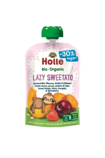 Holle Mus s�odki leniwiec (batat - �liwka - dynia - truskawka) bezglutenowy po 6. miesi�cu �ycia Demeter 100 g Bio