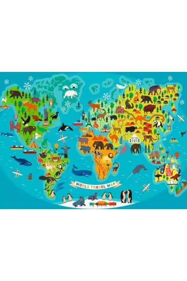 Puzzle 150 el. Mapa �wiata dzikich zwierz�t XXL Ravensburger