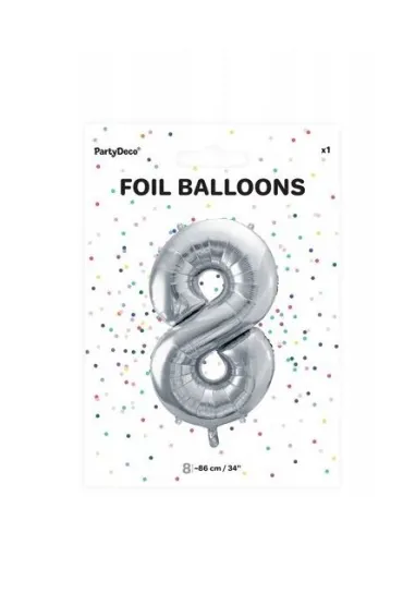 PartyDeco Balon foliowy 8 srebrny 86cm