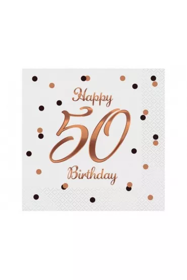Godan Serwetki B&C Happy 50 Birthday bia�e 33 x 33 cm