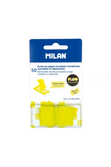 Milan Zak�adki indeksuj�ce przezroczyste Fluo ��te 45 x 25 mm 50 szt.