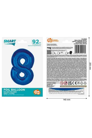 Godan Balon foliowy smart cyfra 8 niebieska 92 cm