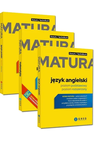 Pakiet Matura 2026: J�zyk polski. Egzamin pisemny. Repetytorium maturalne, Matematyka. Repetytorium maturalne, J�zyk angielski. Repetytorium maturalne