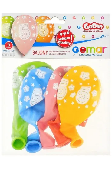 Godan Balony Premium Hel z nadrukiem 5 13" 5 szt.