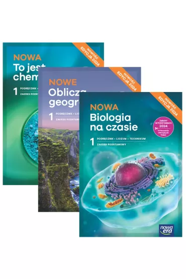 Pakiet podr�cznik�w: Nowa To jest chemia, Nowe Oblicza geografii, Nowa Biologia na czasie. Zakres podstawowy. Liceum i technikum. Klasa 1. Edycja 2024 - Aleksandra Mrzigod, Janusz Mrzigod, Jolanta Holeczek, Marek Wi�ckowski, Roman Malarz, Romuald Hassa, Anna  Helmin