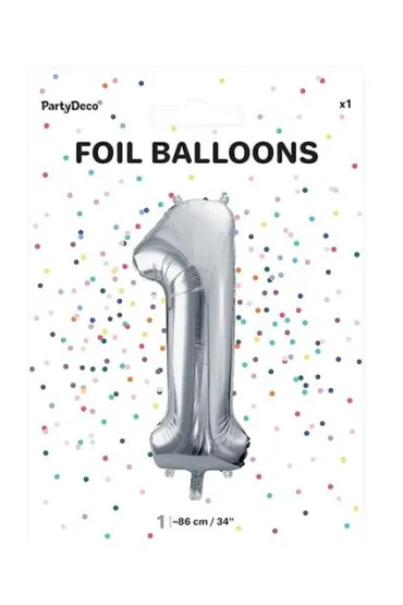 PartyDeco Balon foliowy 1 srebrny 86cm