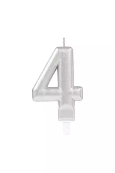 Amscan �wieczka cyferka 4 Sparkling Celebrations srebrna
