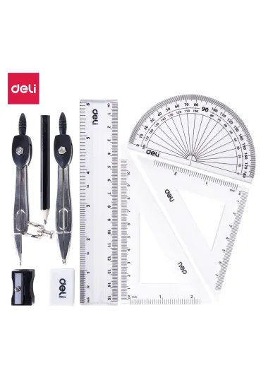 Deli Zestaw geometryczny Orbit z cyrklem 9 element�w