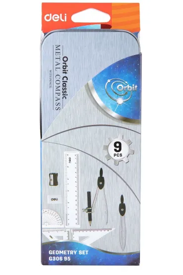 Deli Zestaw geometryczny Orbit z cyrklem 9 element�w