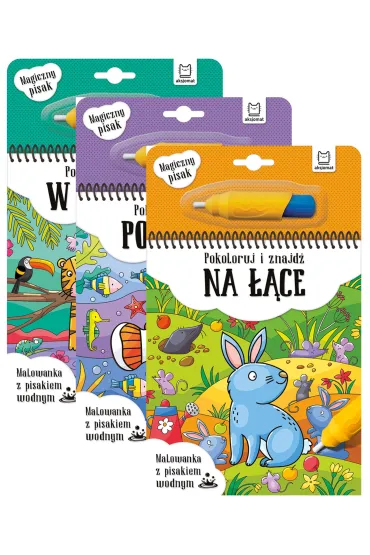 Pakiet Pokoloruj i znajd�. Malowanka z pisakiem wodnym: W d�ungli, Pod wod�, Na ��ce