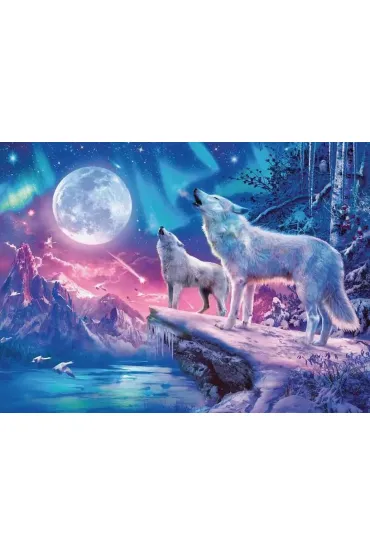 Puzzle 500 el. �wiec�ce w ciemno�ci - Wilk w zorzy polarnej Ravensburger