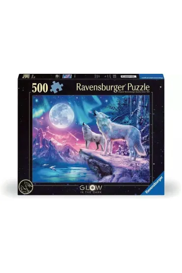 Puzzle 500 el. �wiec�ce w ciemno�ci - Wilk w zorzy polarnej Ravensburger