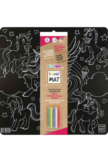 Funny Mat Black - Unicorns  + kreda. Mata do kolorowania wielokrotnego u�ytku Strigo