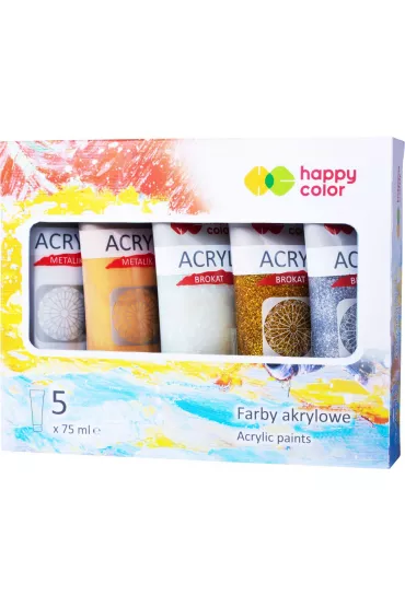 Happy Color Zestaw farb akrylowych metalik i brokat 5x75ml