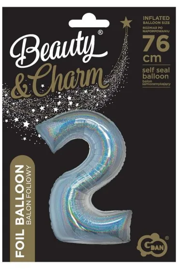 Godan Balon foliowy B&C cyfra 2 holograficzna srebrna 76cm