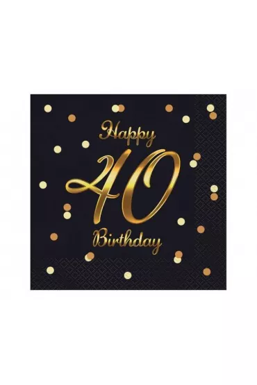 Godan Serwetki B&C Happy 40 Birthday czarne 33x33 cm
