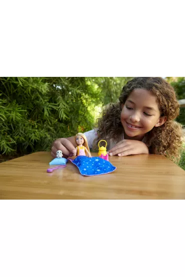 Barbie Kemping Chelsea Lalka + piwr Zestaw HDF77 Mattel