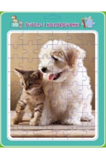 Puzzle w ramce z kolorowank�. Piesek z kotkiem MD Creative