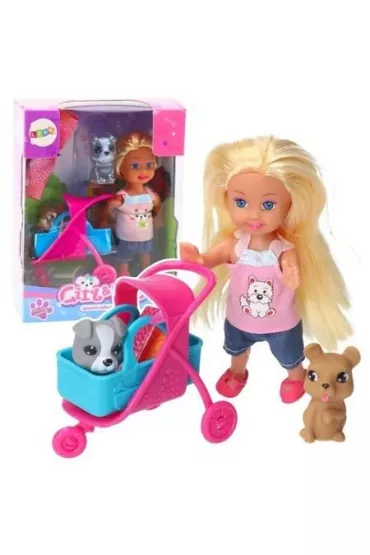 Zestaw mini laleczka w�zek + piesek LeanToys