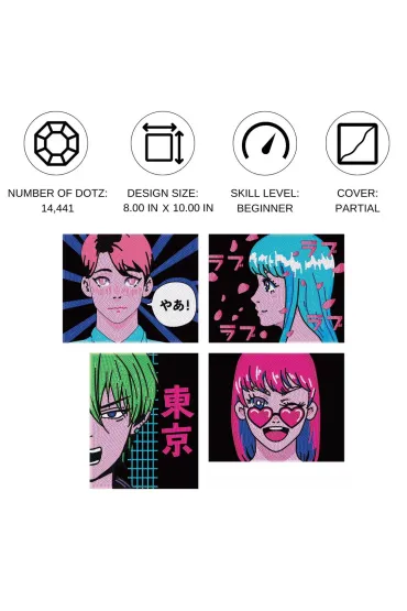 Diamond Dotz Haft diamentowy - Adults Flocked Neon Anime 4pack