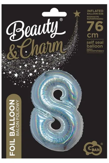 Godan Balon foliowy B&C cyfra 8 holograficzna srebrna 76cm