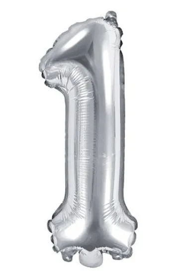 PartyDeco Balon foliowy Cyfra "1", 35cm, srebrny